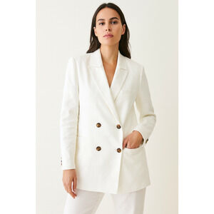 Jenni Kayne Womens Linen Keaton Blazer Size 10 White Double Breasted Luxury